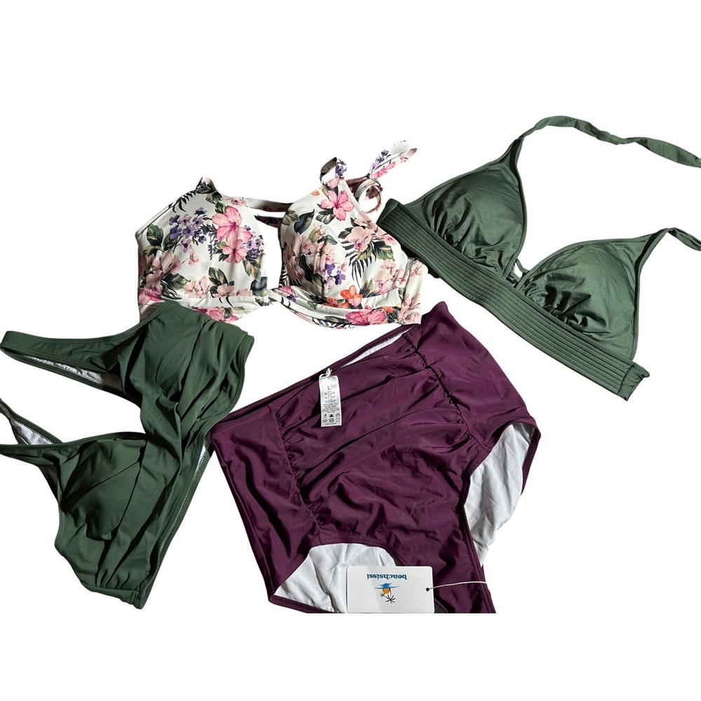 NWOT Beachsissi Kona Sol Shade & Shore Swimwear Lot 4pc‎ Purple L 38D